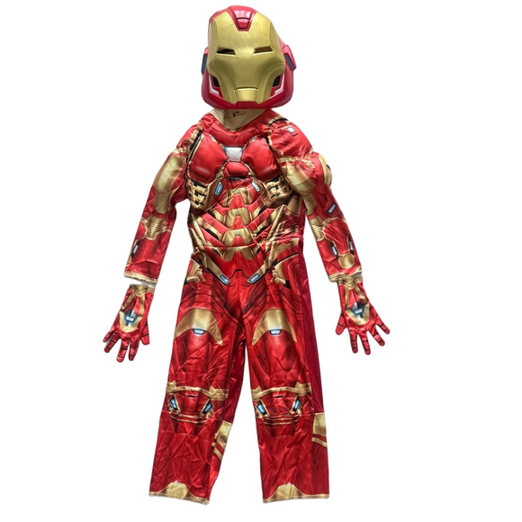 Marvel Avengers Iron Man Muscle Halloween Costume Jumpsuit Gloves Mask Small 4-6 - Picture 3 of 17